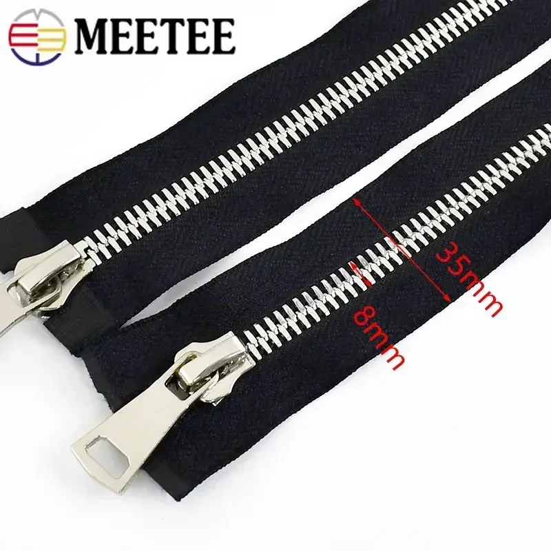 1Pc 8# 70/80/90/100cm Metal Zipper Double Slider Open End Auto Lock Zippers Bag Jacket Clothes DIY Sewing Material Accessories