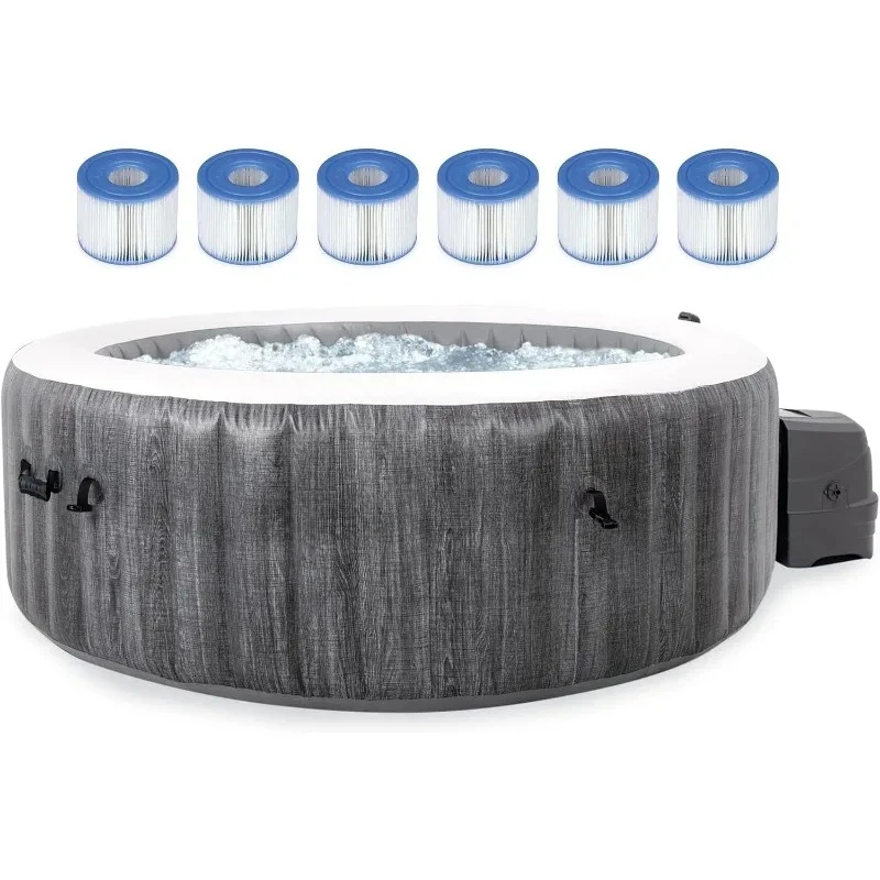 

PureSpa Plus Greywood Portable Inflatable Hot Tub Bubble Jet Spa with 6 Easy Set Pool Spa Replacement Cartridges