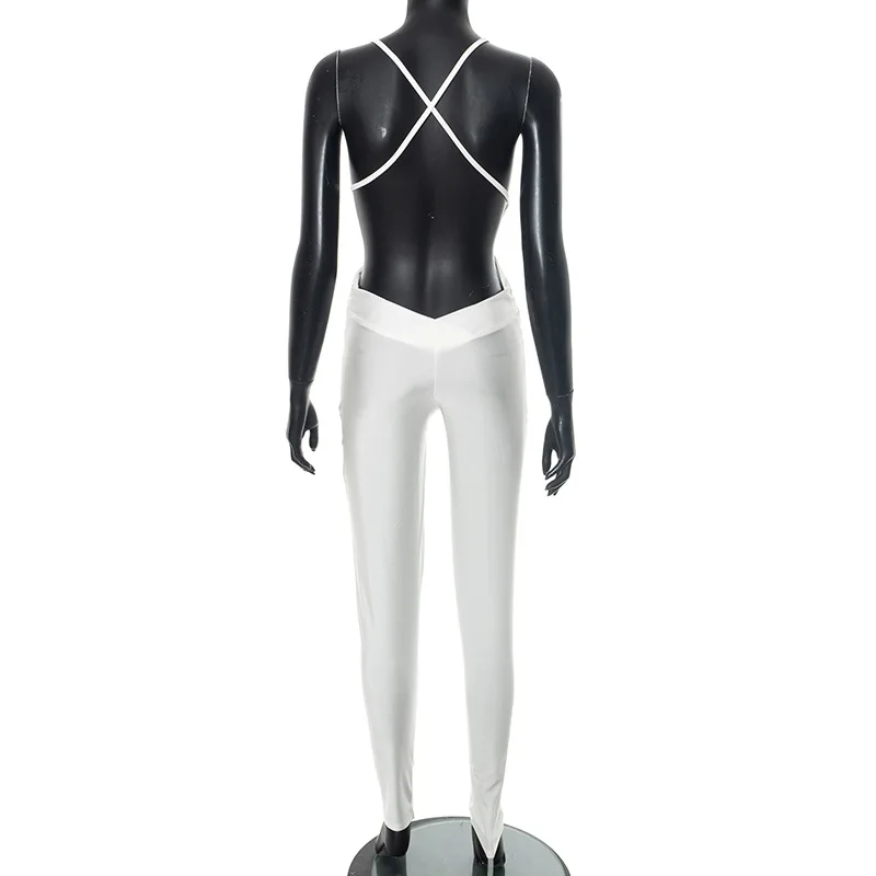 Monos ajustados y brillantes para mujer, monos sexys con cuello Halter cruzado fruncido y espalda descubierta, monos ajustados para fiesta y Club nocturno, monos para mujer