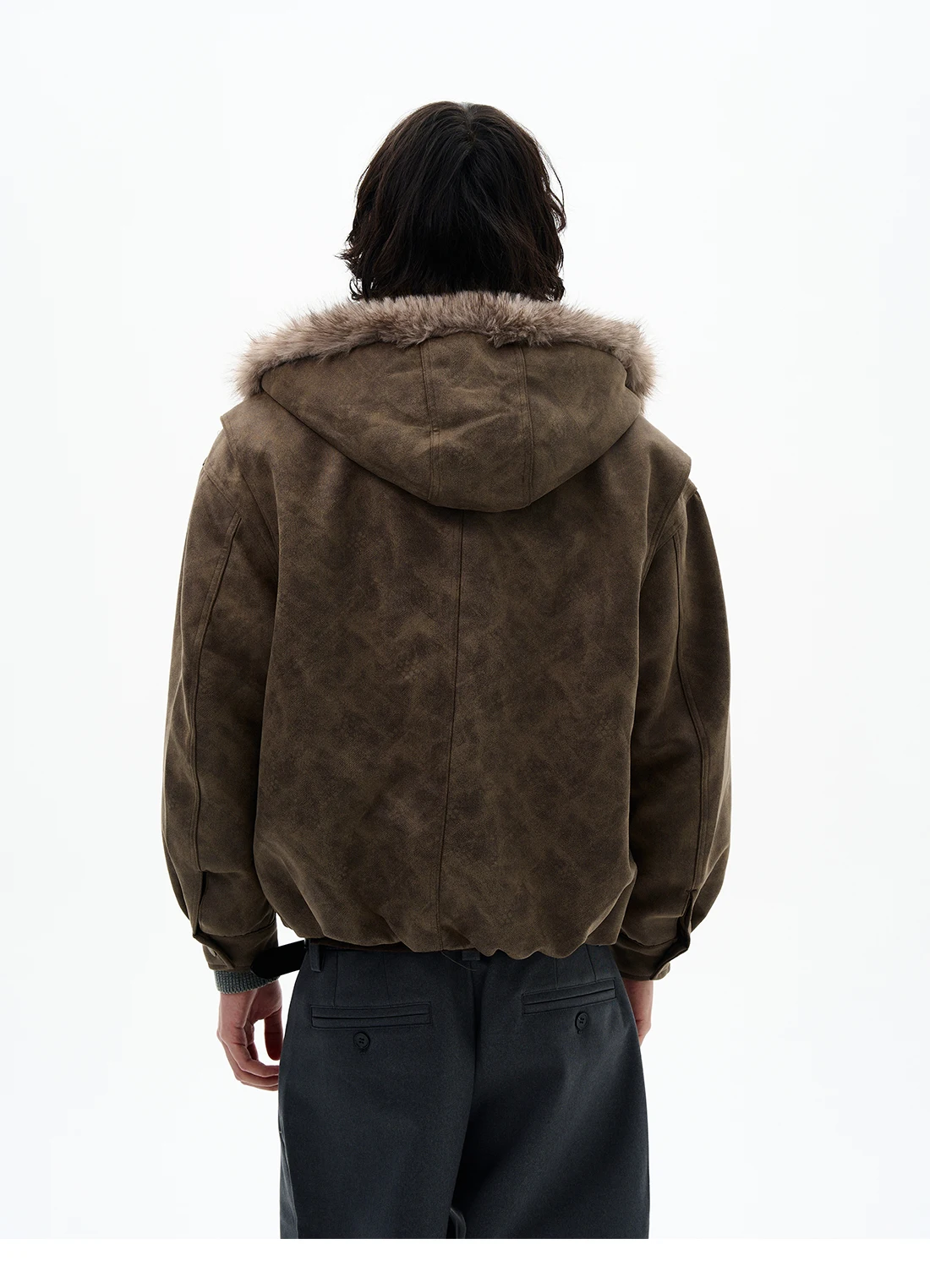 موضة الرجال 2025 الخريف جديد الراقية النمط الأمريكي طائرة مشبك فو الفراء طوق فو سترات من الجلد معاطف وسيم سترات #5