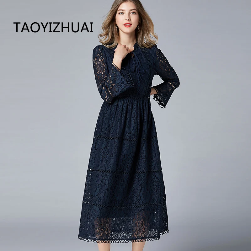 

Plus Size Lace Dress Retro Elegant Style Large Size Release Blue Dresses Hollow and Bare 5XL Length Slim Women's Dress 16206