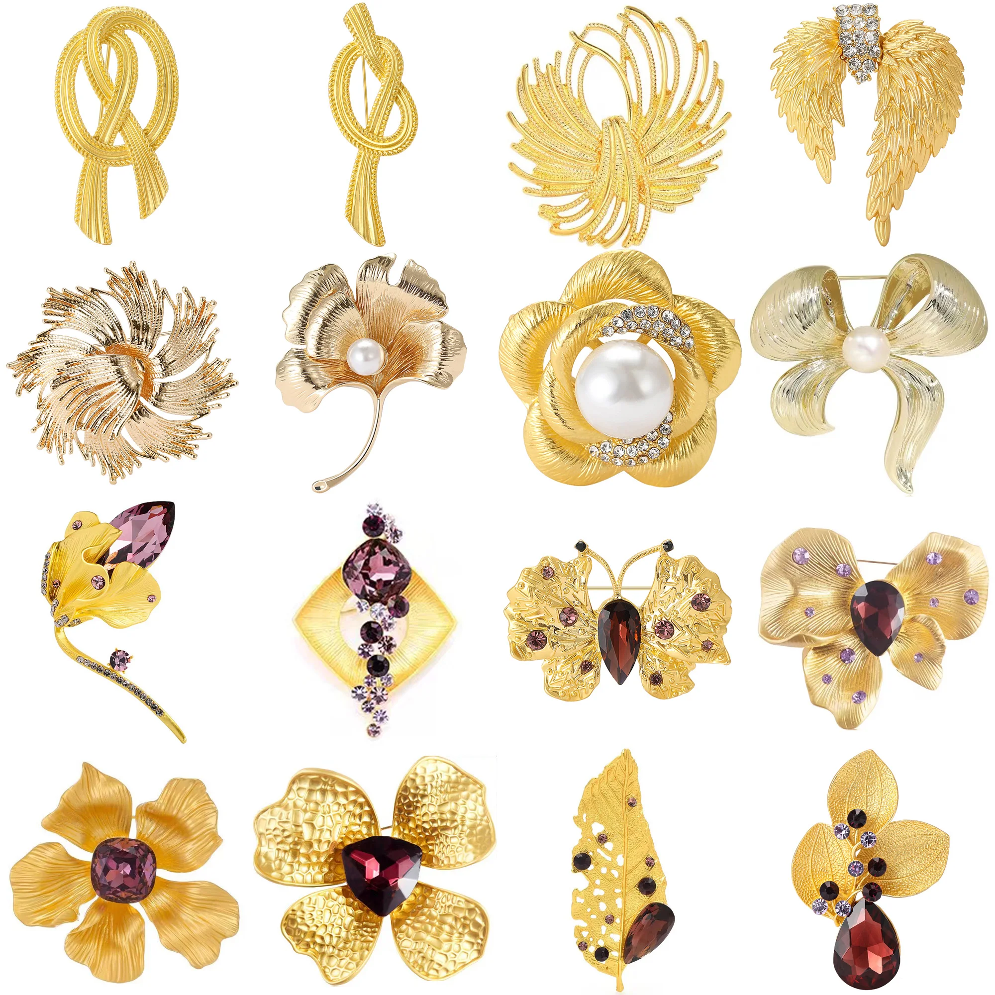Dumb Gold Gold Leaf Brooches for Women Unisex Rhinestone Botanical Pins Banquet Party Backpack Gifts Jewelry Accessories