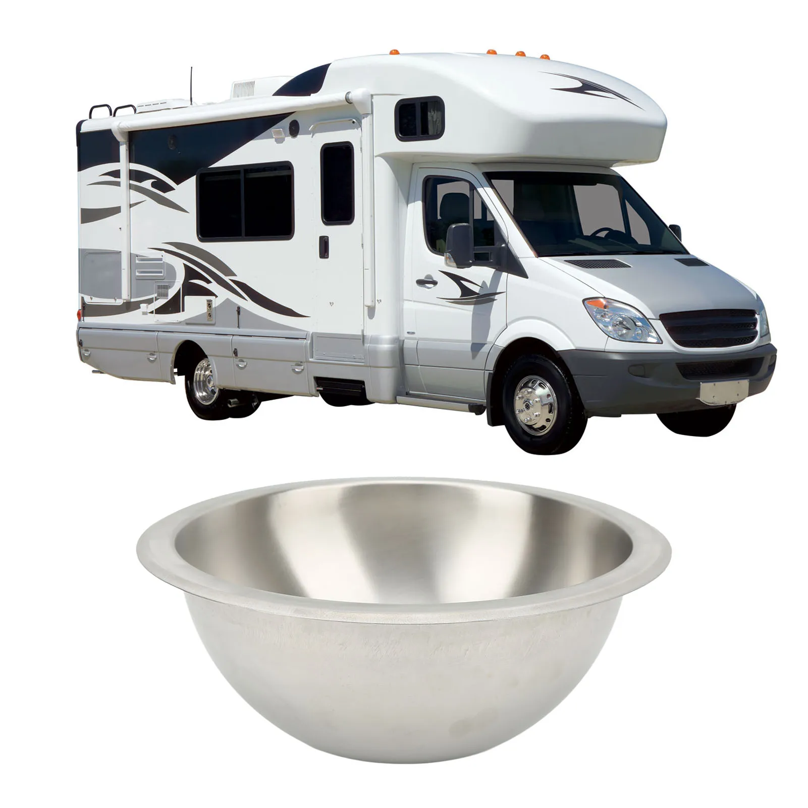 Sink Round Boat Sink RV Kitchen Sink 304 Stainless Steel Wiredrawing Smoothing Space Saving Round RV Sink for  Boat