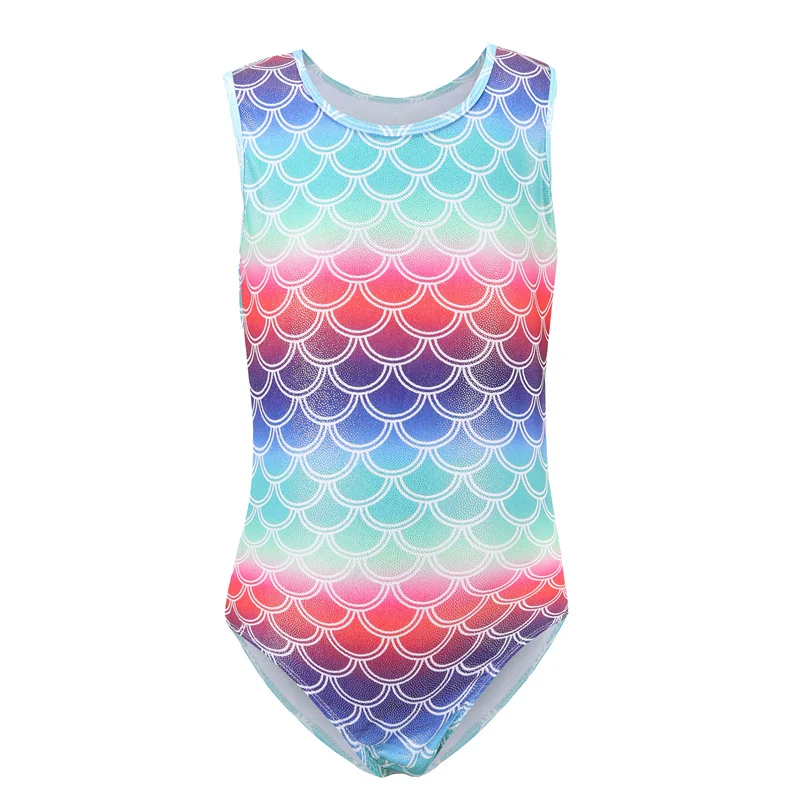 Wholesale High Quality Shiny Cute Kids Girls Sleeveless Mermaid Leotards Gymnastics