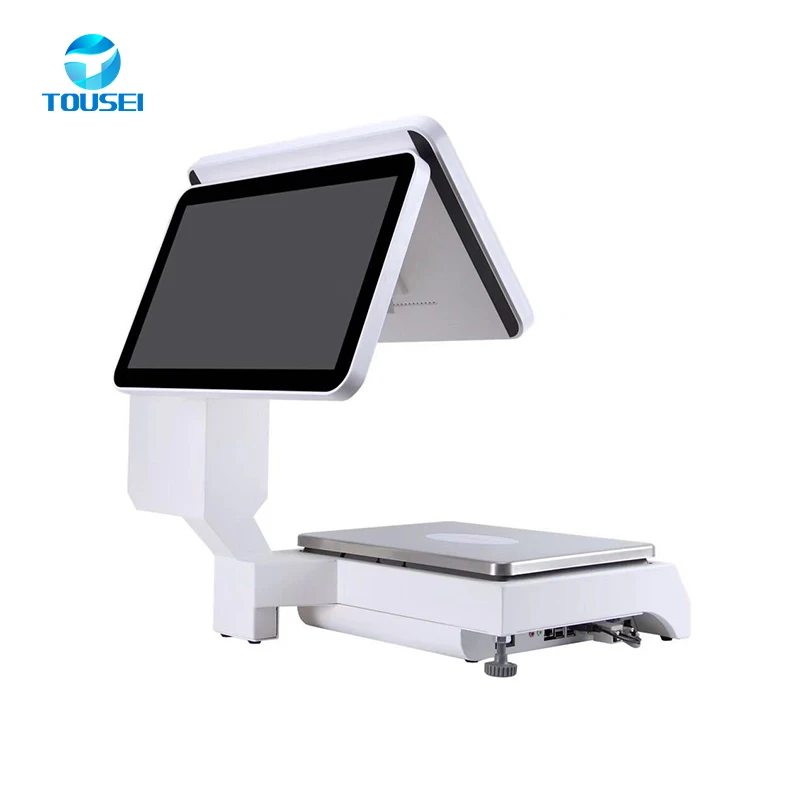 Digital Commercial Scale Dual touch screen 15kg electronic weighting pos scale with built-in thermal printer for fruit shops