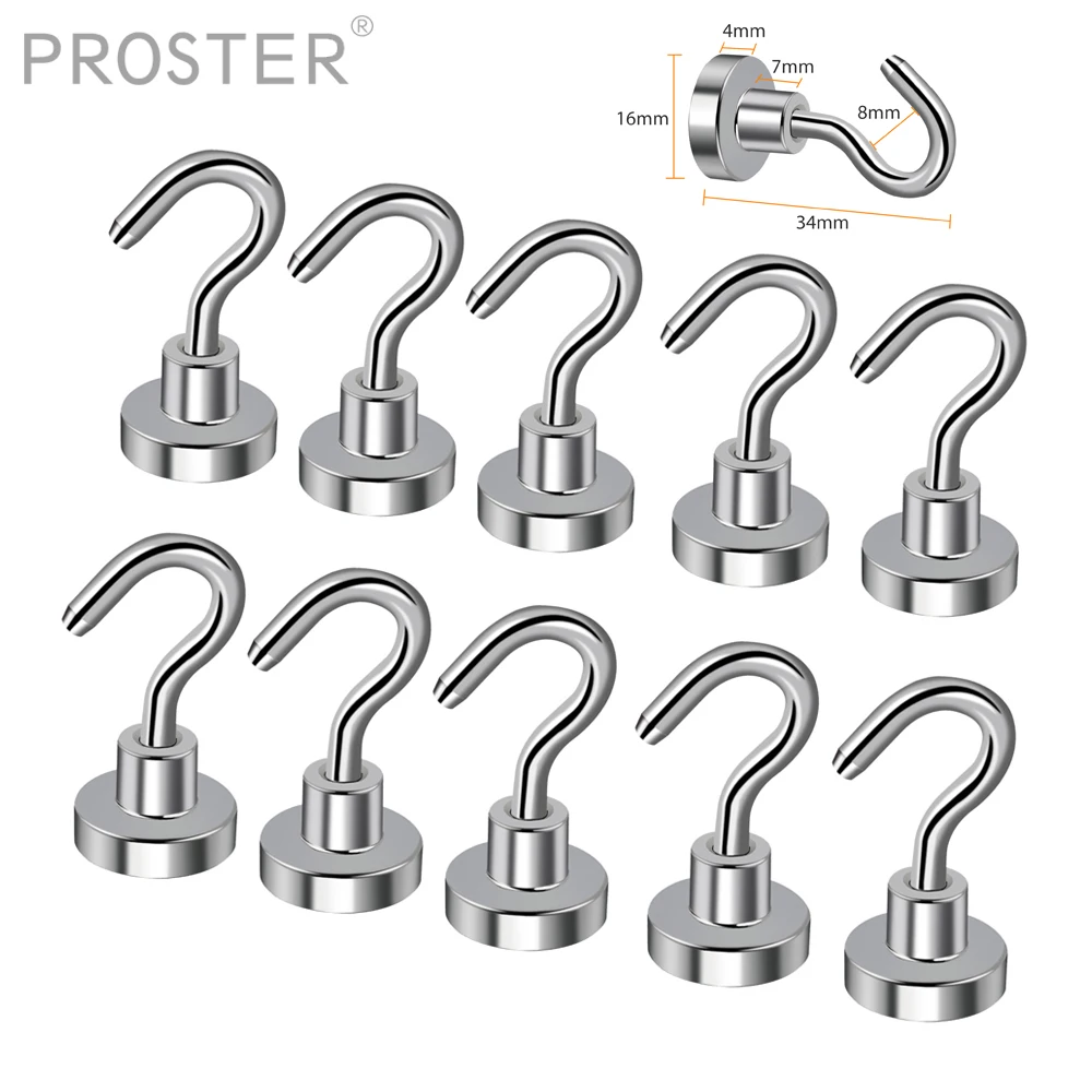 Proster 10pcs Powerful Magnetic Hooks Wall Hanger Hook Heavy Duty Magnet Hanging Hook 16mm for Home Kitchen Storage Organization