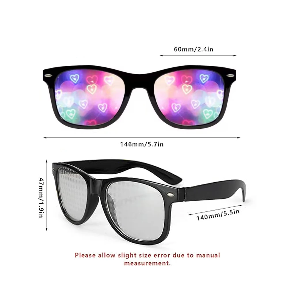 Hifot 3er-Set Beugungsgläser, 3D-Prisma Regenbogen Herz Stern Effekt Lichtbrechung Rave-Brillen für Bar Konzert EDM Party – Detail 1
