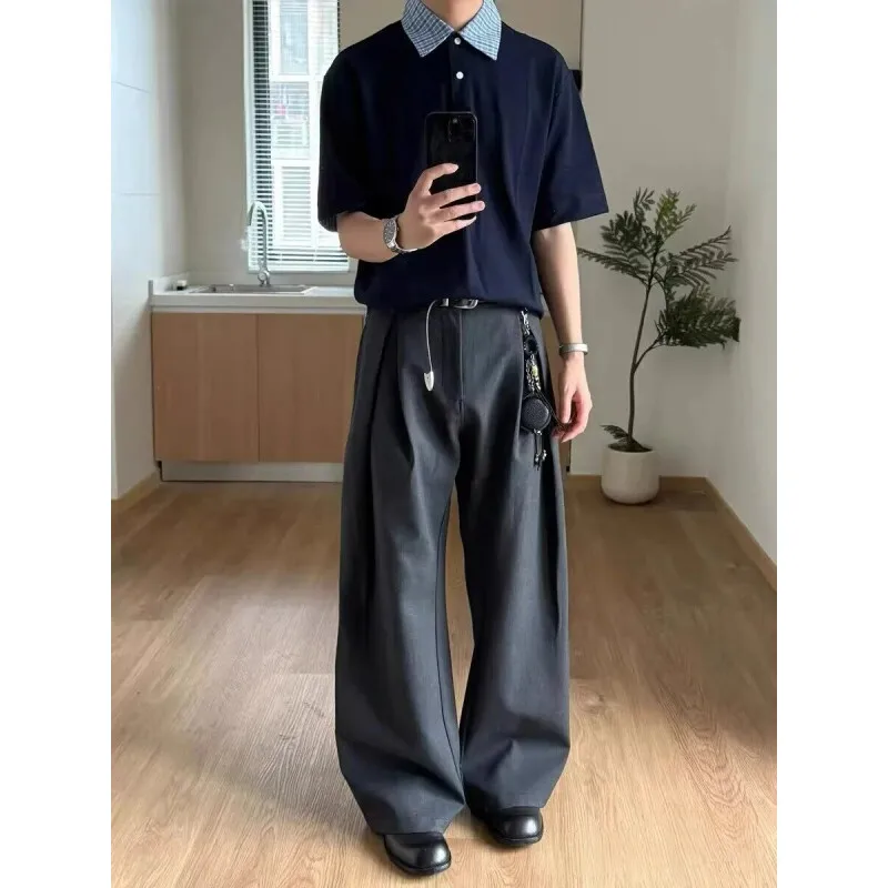 

Black Suit Pants Men Fashion Society Mens Dress Pants Korean Loose Casual Wide Leg Pants Mens Office Formal Trousers M-2XL