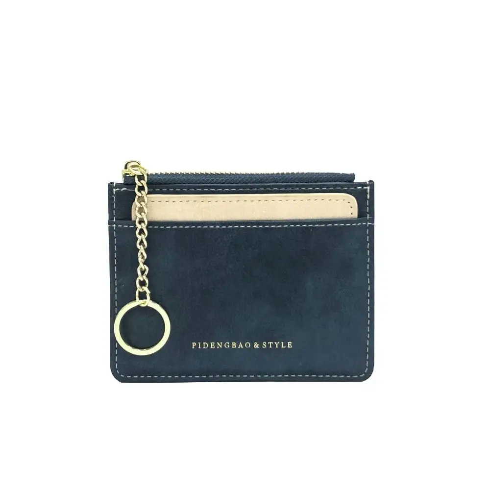 Portable PU Leather Card Bag Thin Mini Wallet Card Holder Solid Color Purse Zipper Coin Purse Men