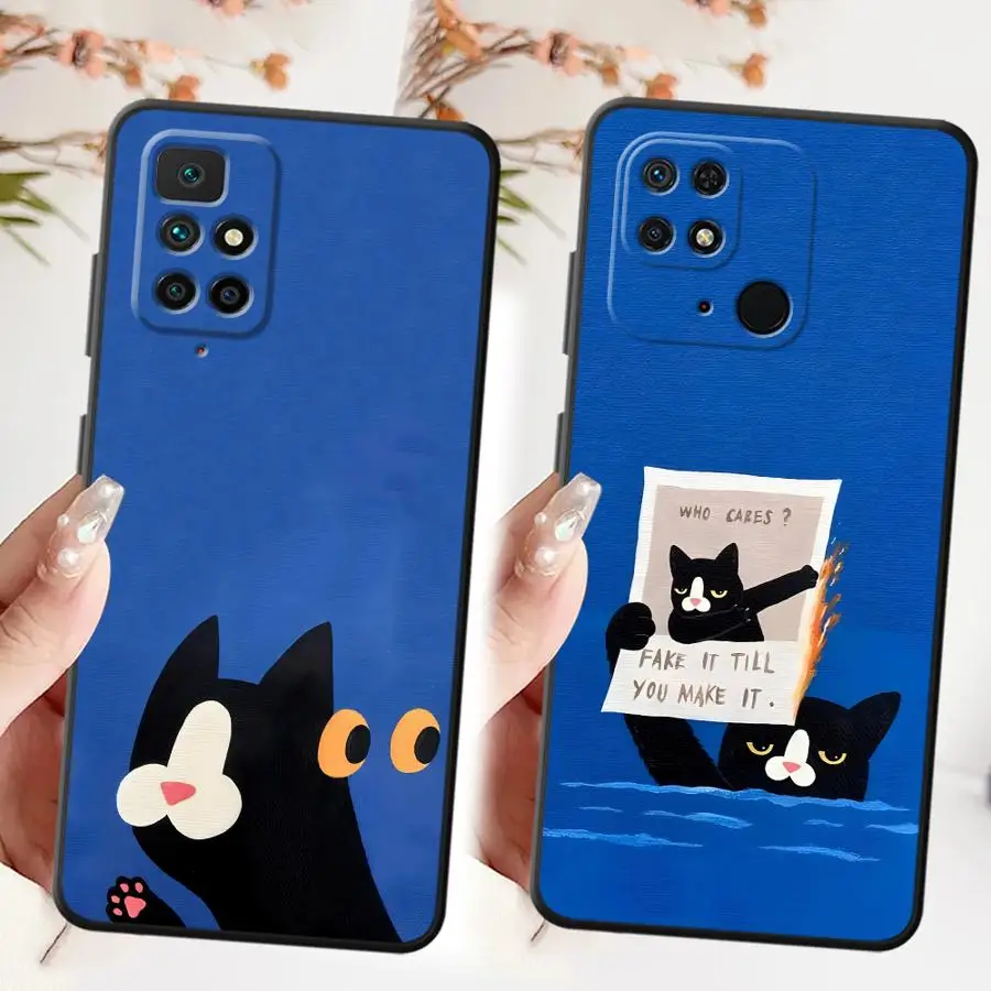 حافظة لهاتف شاومي ريدمي 10 K40 K50 Gaming 9A 9C K60 9T A1 A2 Plus 13C 12C 12 A5 غطاء خلفي ناعم قطة سوداء لطيفة #6