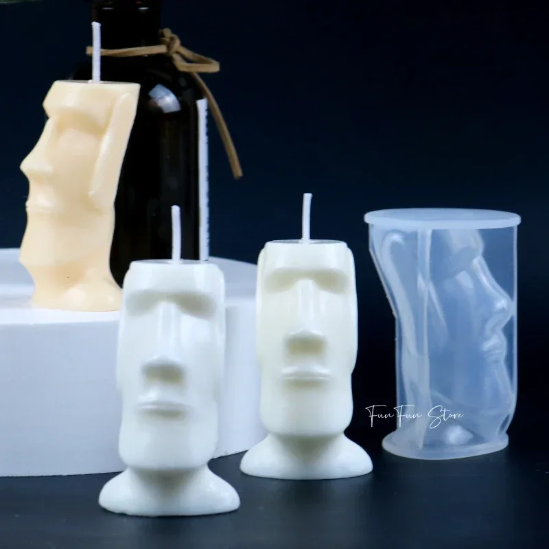 Abstract Human Face Candle Silicone Mold Soft Easter Island Boulder Portrait Simple Aromatherapy Gypsum Resin Ice Cube Mould