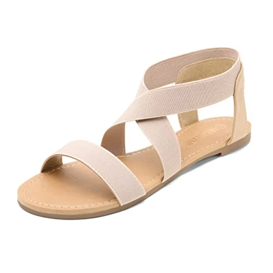 

Women's Elastic Ankle Strap Flat Sandals Summer Dressy Shoes Cute Strappy Gladiator Sandals