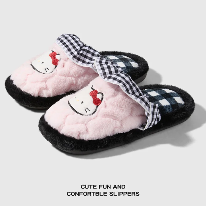 

Детские тапочки, домашняя обувь, хлопковая зимняя обувь Hello Kitty для девочек, теплая розовая обувь с нескользящей мягкой подошвой, размер 36-41