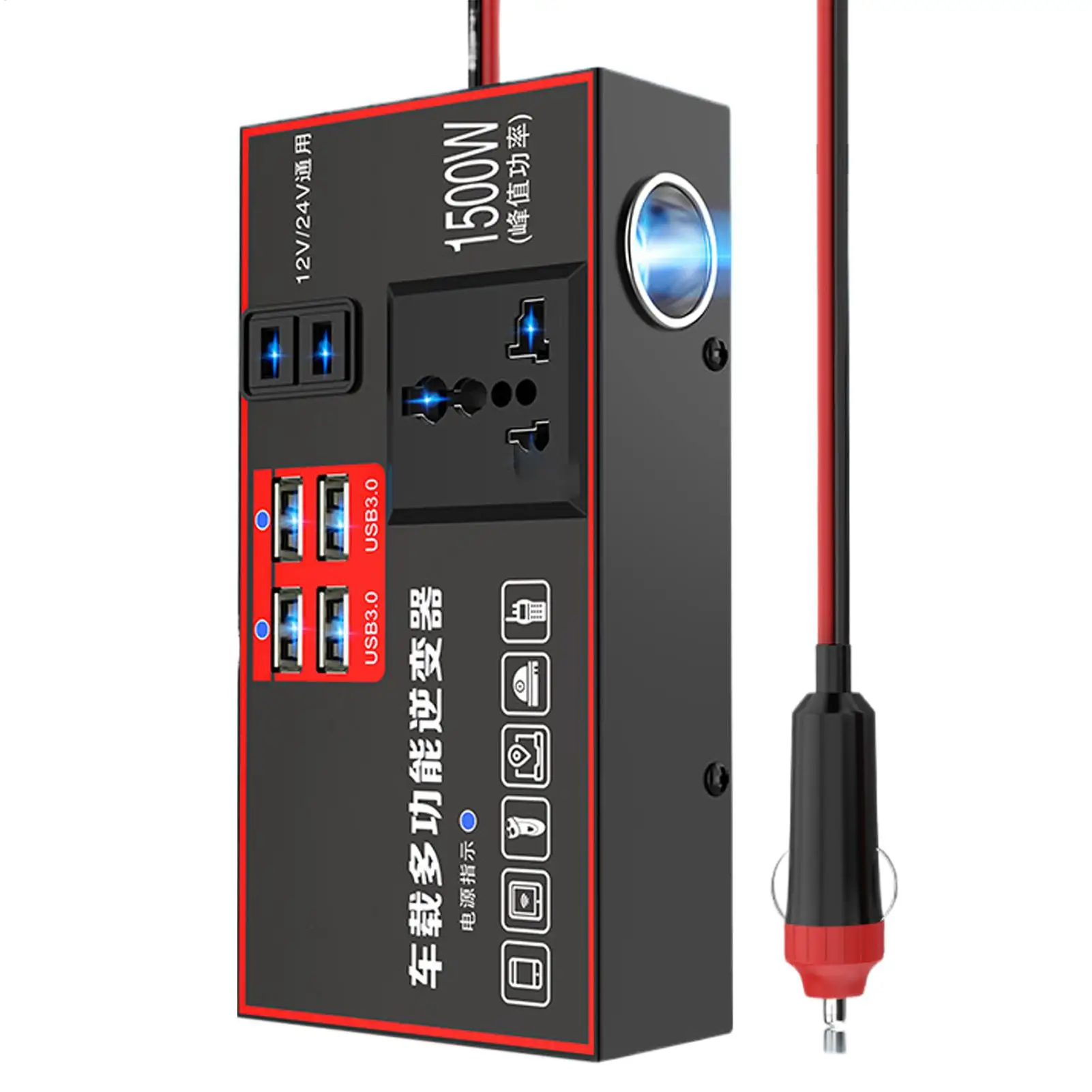 

Car Power Inverter 220V Outlet For Car 1500W Multiple Ports USB Automobile Adapter For Travel Truck Vehicle Marine Boat