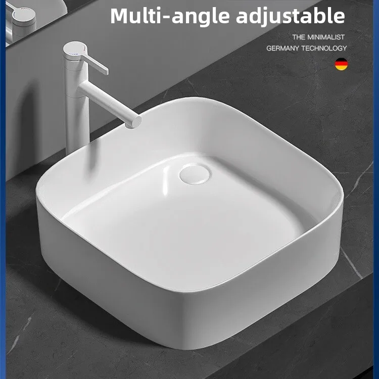 Square wash basin balcony washing machine table basin side drainage round ceramic washbasin