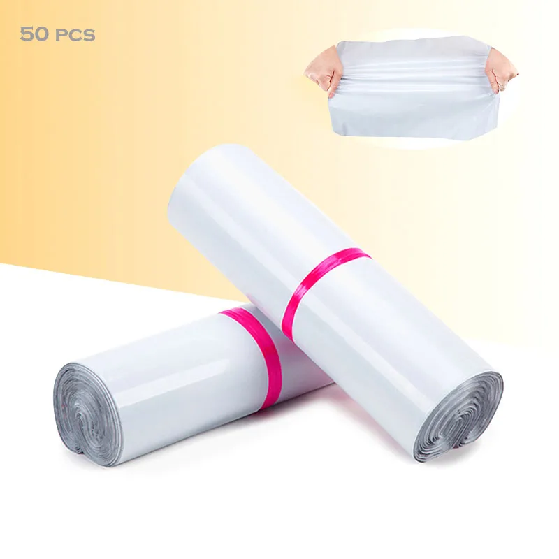 50pcs/Lots White Courier Bag Express Envelope Storage Bags Mail Bag Mailing Bags Self Adhesive Seal Plastic Packaging