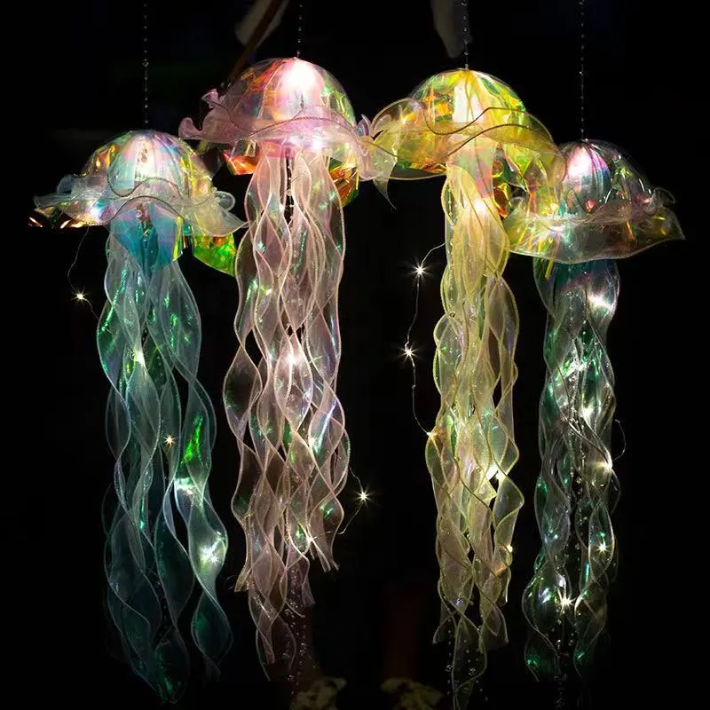 Jellyfish Lamp Portable Lantern Kids Children Bedroom Hanging Night Light Under The Sea Colorful Mermaid Ocean Party Home Decor