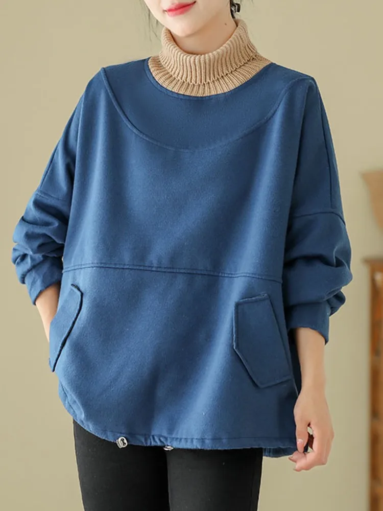 Women Casual Sweatshirts New 2023 Autumn Winter Korean Style Turtleneck Solid Color Loose Female Thick Warm Pullovers B3087