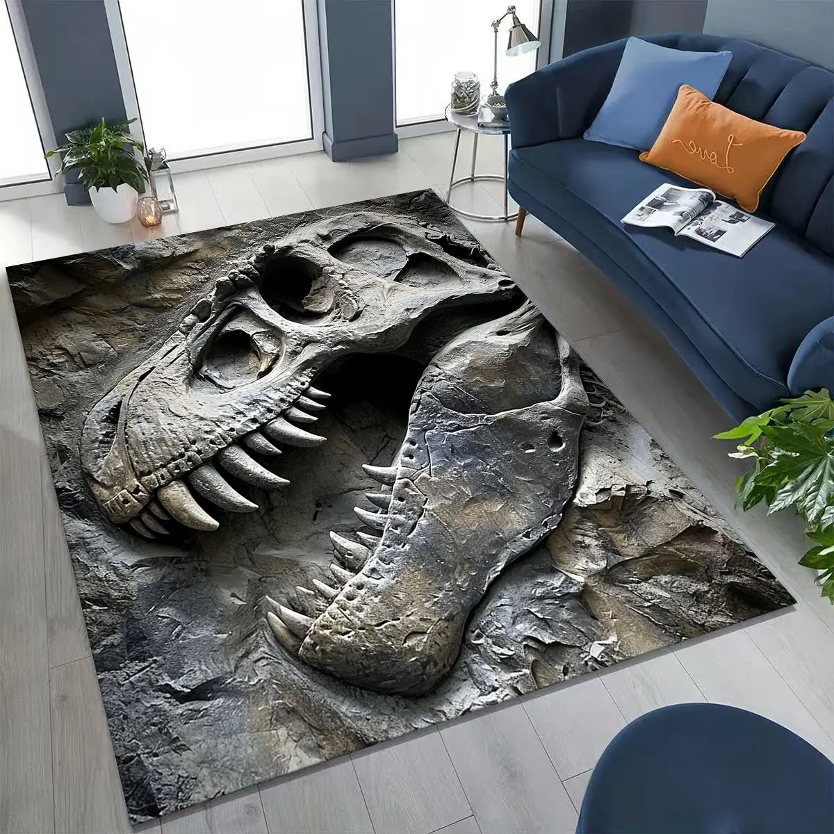 

Ancient Creatures Dinosaur Ammonite Fossil Art Rug for Bedroom Living Room Sofa Home Doormat Decor,Large Kids Non-slip Floor Mat