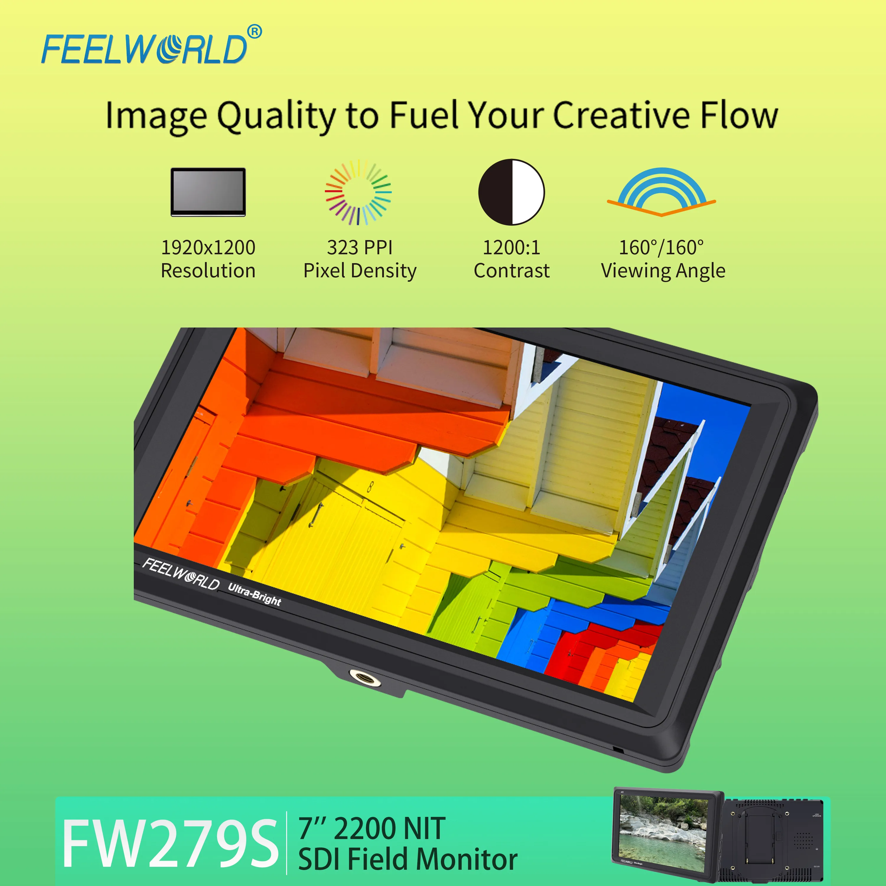 FEELWORLD FW279S 7-дюймовый монитор с камерой 2200nit, OEM Factory Direct, входной выход HDMI/3G-SDI, панель IPS 1920x1200