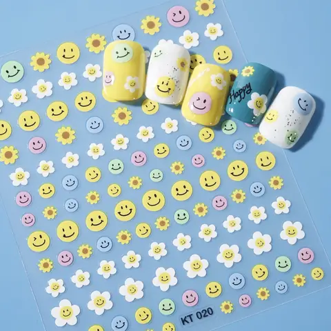 1 folha sorriso arte do prego adesivos 3d decalques de unhas para unhas sorriso rosto manicure decalque do prego unhas manicure design diy sorriso feliz