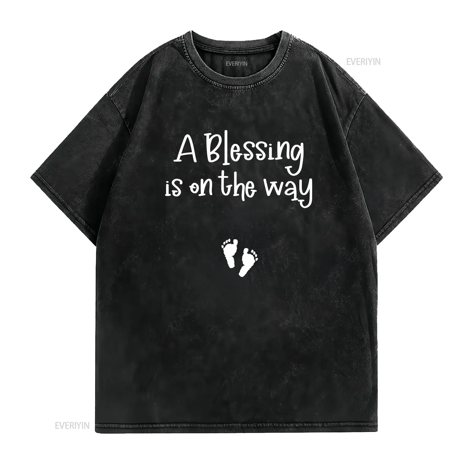 A blessing on the way T Shirt Maternity Funny Pregnancy Baby announcemenT vintage Washed graphic Breathable streetwear