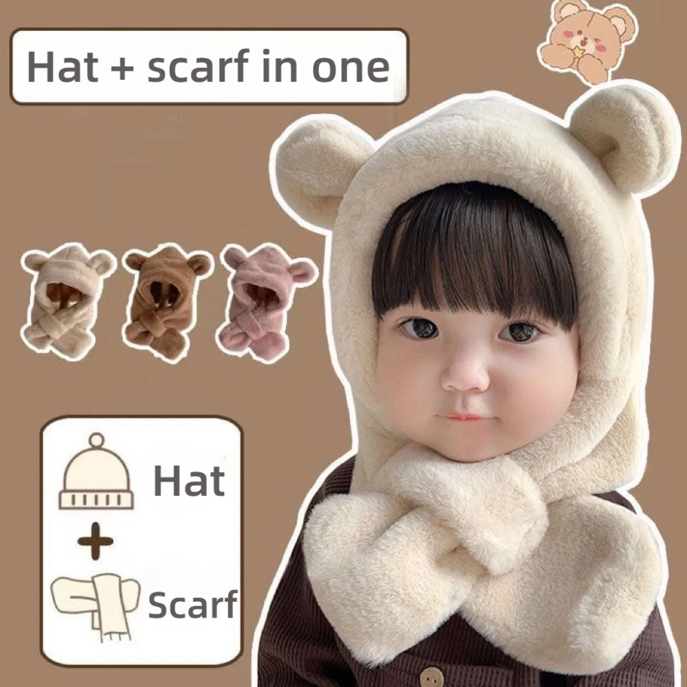 

Baby Hat and Scarf Combo Cute Winter Warmer Thick Windproof Warm Hat with Earmuffs for Newborn Babies Kids Gift