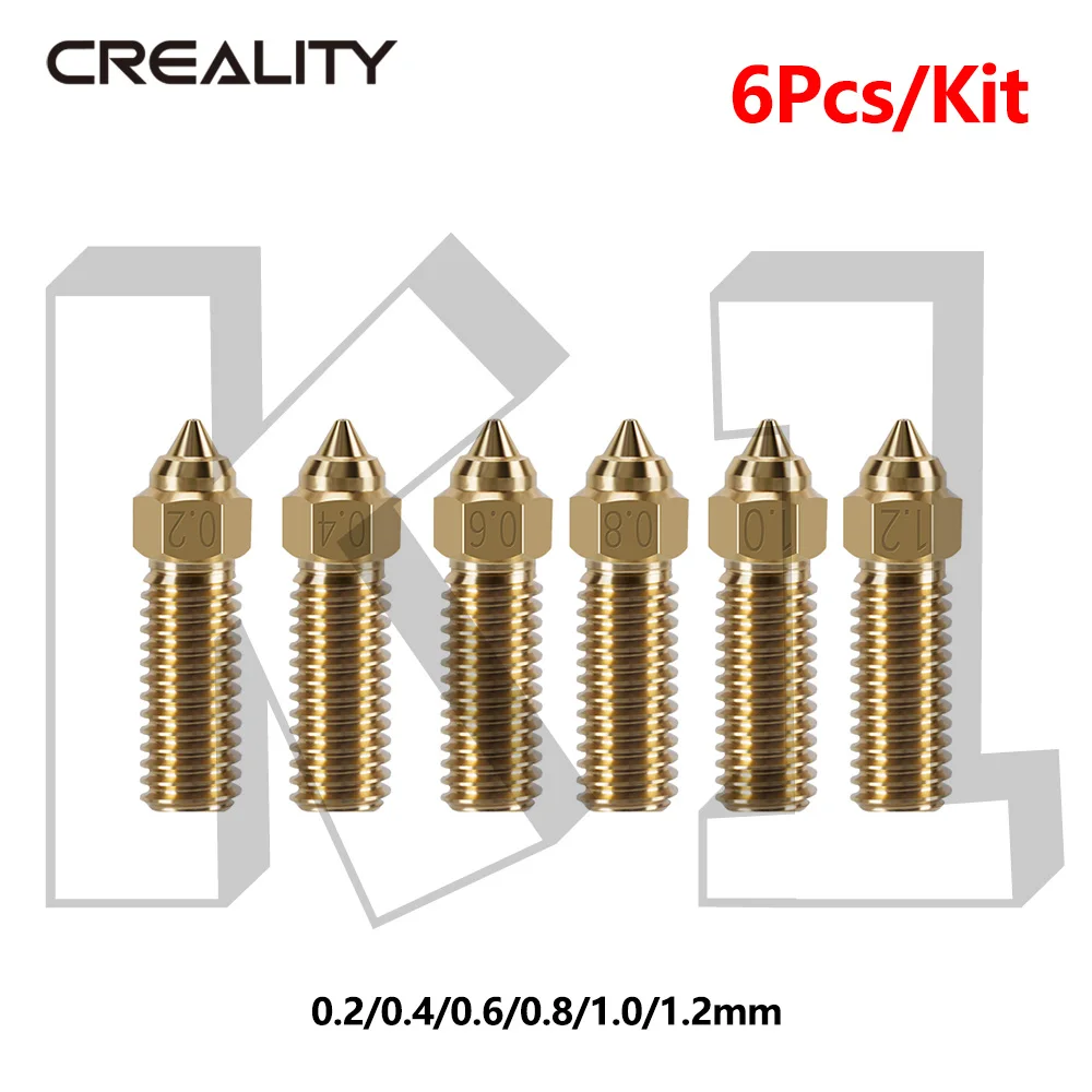 CREALITY K1 Brass Nozzle 6pcs/Kit M6 0.2/0.4/0.6/0.8/1.0/1.2mm For K1 FDM 3D Printer Parts Non Stick Filament