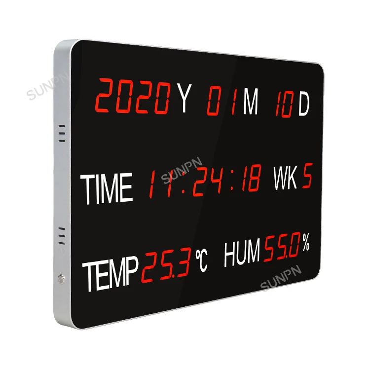 Wall mounted electronic digital calendar day clock with date time temperature and humidity