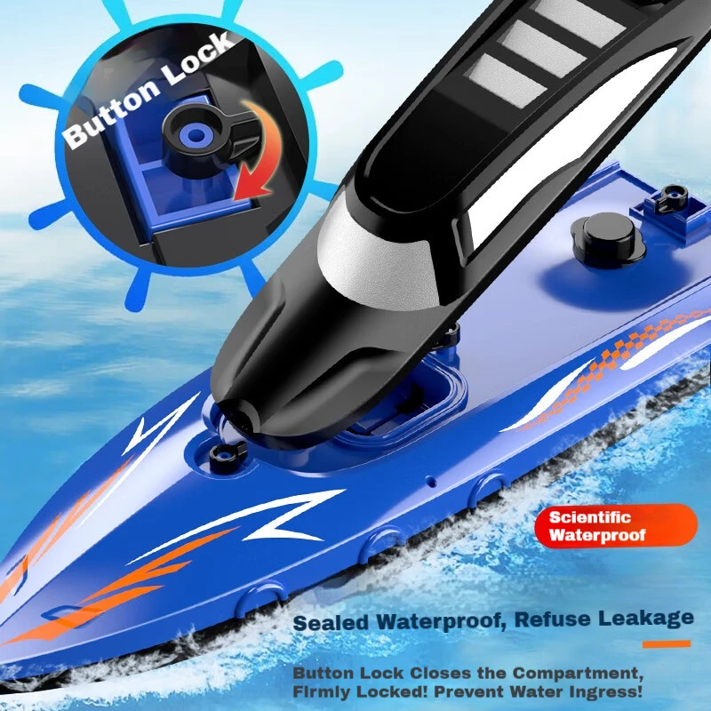 Barco de velocidade rc 2.4ghz, barco de corrida de alta velocidade com controle remoto, hélice dupla, barco de brinquedo elétrico à prova d'água para piscina, lago, crianças e adultos
