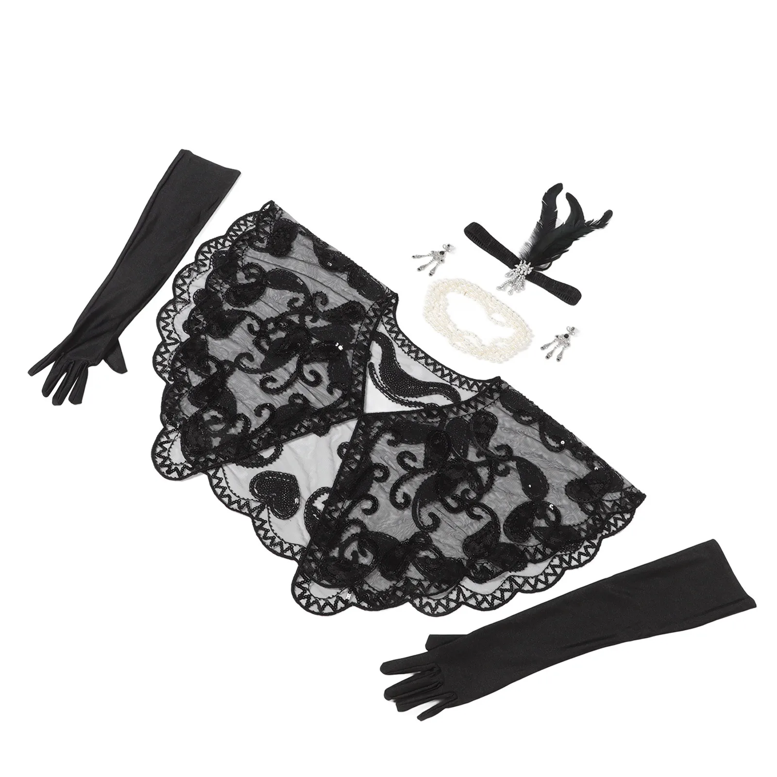 1920s الزعنفة زي مجموعة خمر اكسسوارات عقال قفازات شال تحت عنوان الأطراف الرقص 20s زي السيدات الترتر فستان رقص #1