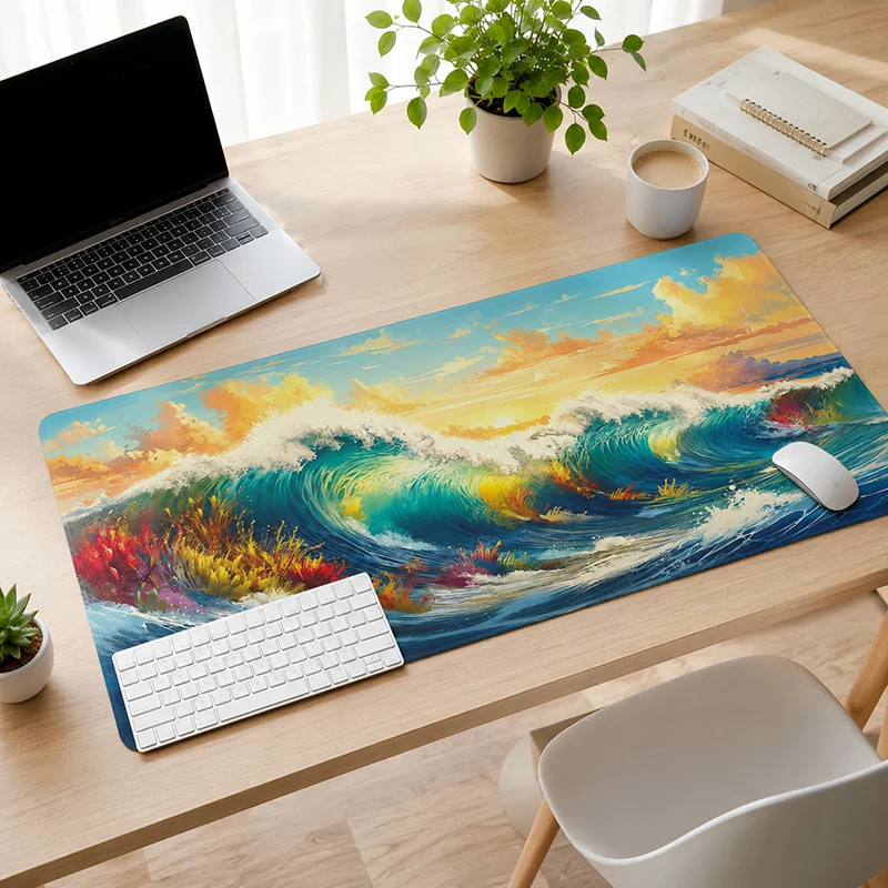 Mouse Pad Colorful Ocean Waves Gamer printon demand New Custom Mousepad XXL Carpet Office Table Mat Desktop Mouse Pad