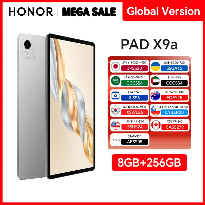 Global Version HONOR Pad X9a 6GB+128GB/8GB+256GB 11.5'' 2.5K 120Hz LCD Screen 8300 mAh Battery 35W SuperCharge WiFi Android 15