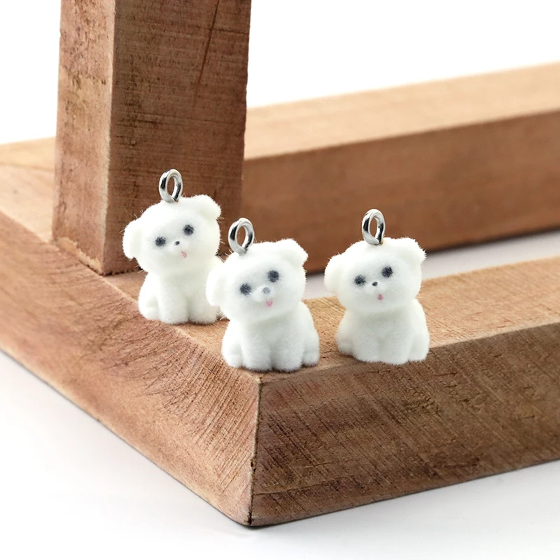 

15PCS Plush Mini Dog Charms 3d Cute Animal Flocking Resin Ornaments for Jewelry Making Diy Earring Keychain Accessories