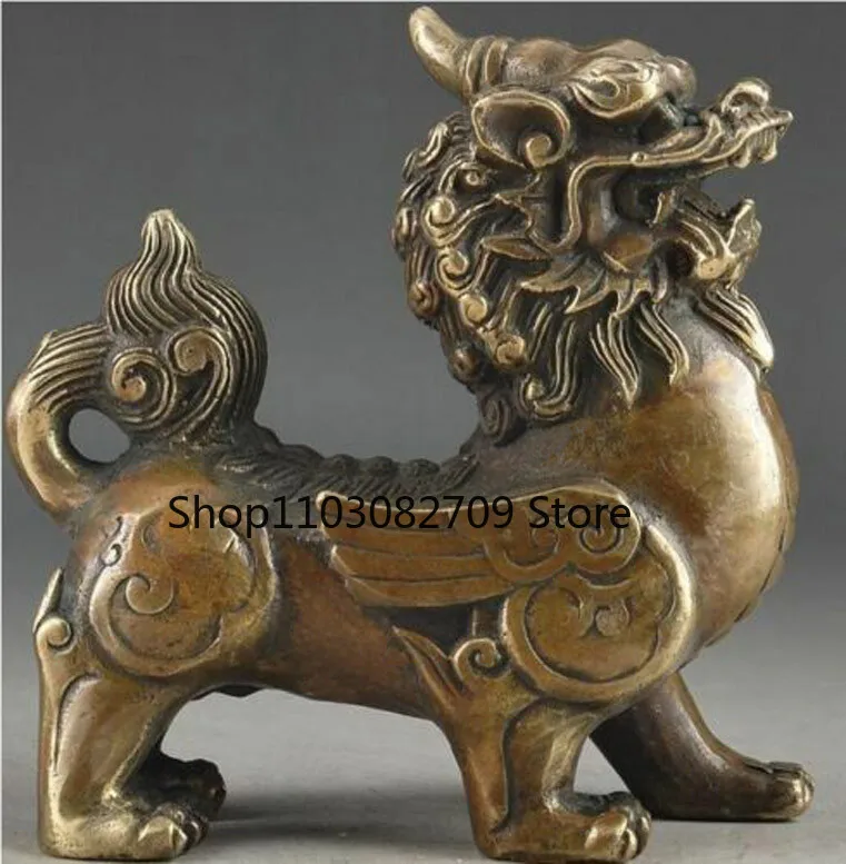 Statue Pixiu Kylin en laiton sculptée à la main, style oriental, pour l'exorcisme, la fortune et la protection des troupes.