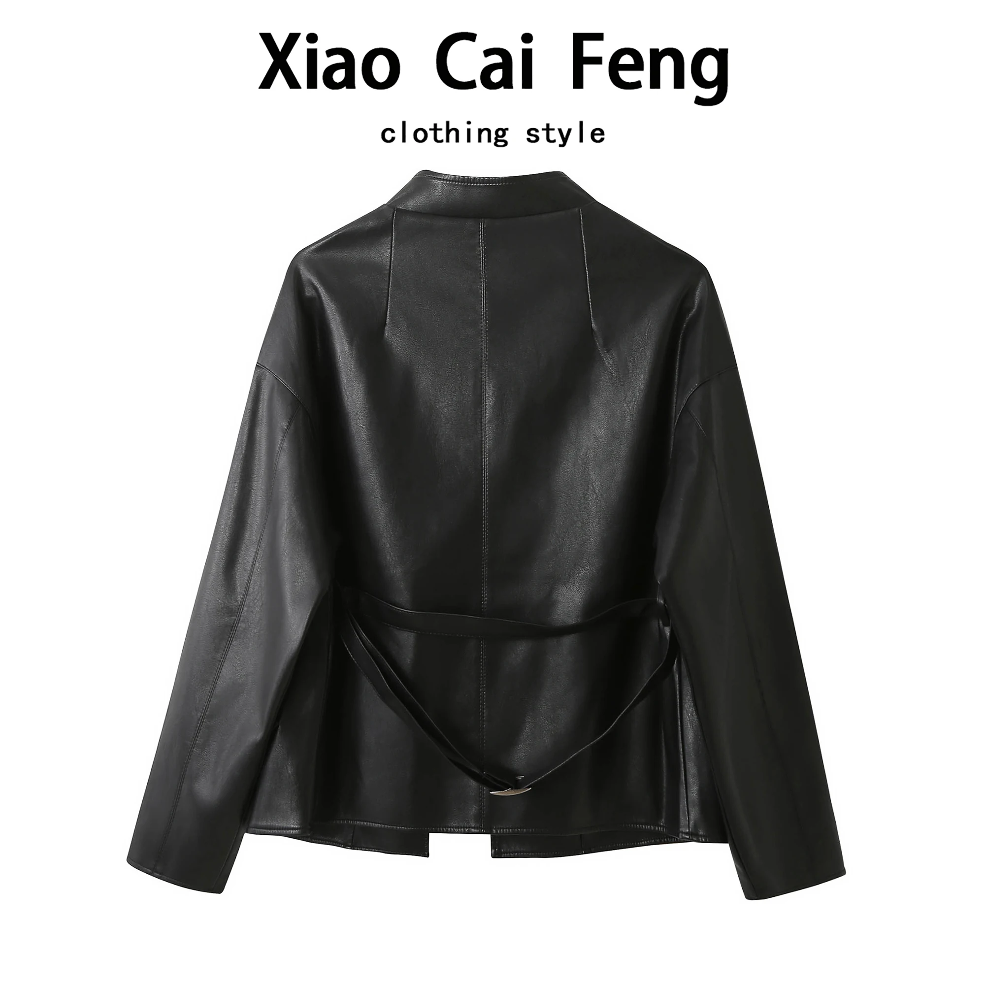 Damen Ort PU-Leder Jaet Taille-Cinching 2025, Frühling und Herbst, neuer SLE-High-End-Biker-Mantel mit lockerem Gürtel, schlankmachend, trendig