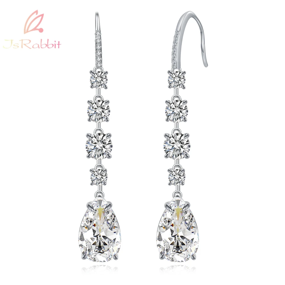 

IsRabbit 18K Gold Plated 9*14MM Synthesis Diamond Cocktail Drop Earrings for Women Wedding Gift 925 Sterling Silver Fine Jewelry