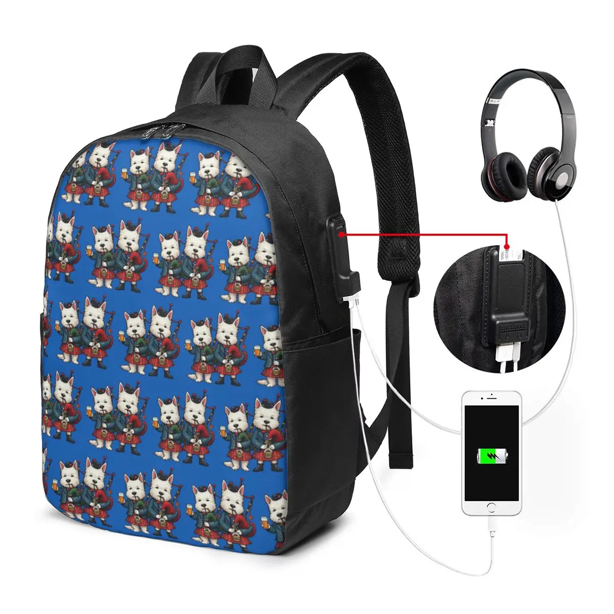 Scottish Terrier And Bagpipes Backpack Travel Notebook Bag Computer College Student School Bag Laptop Shoulder Bags Men Women