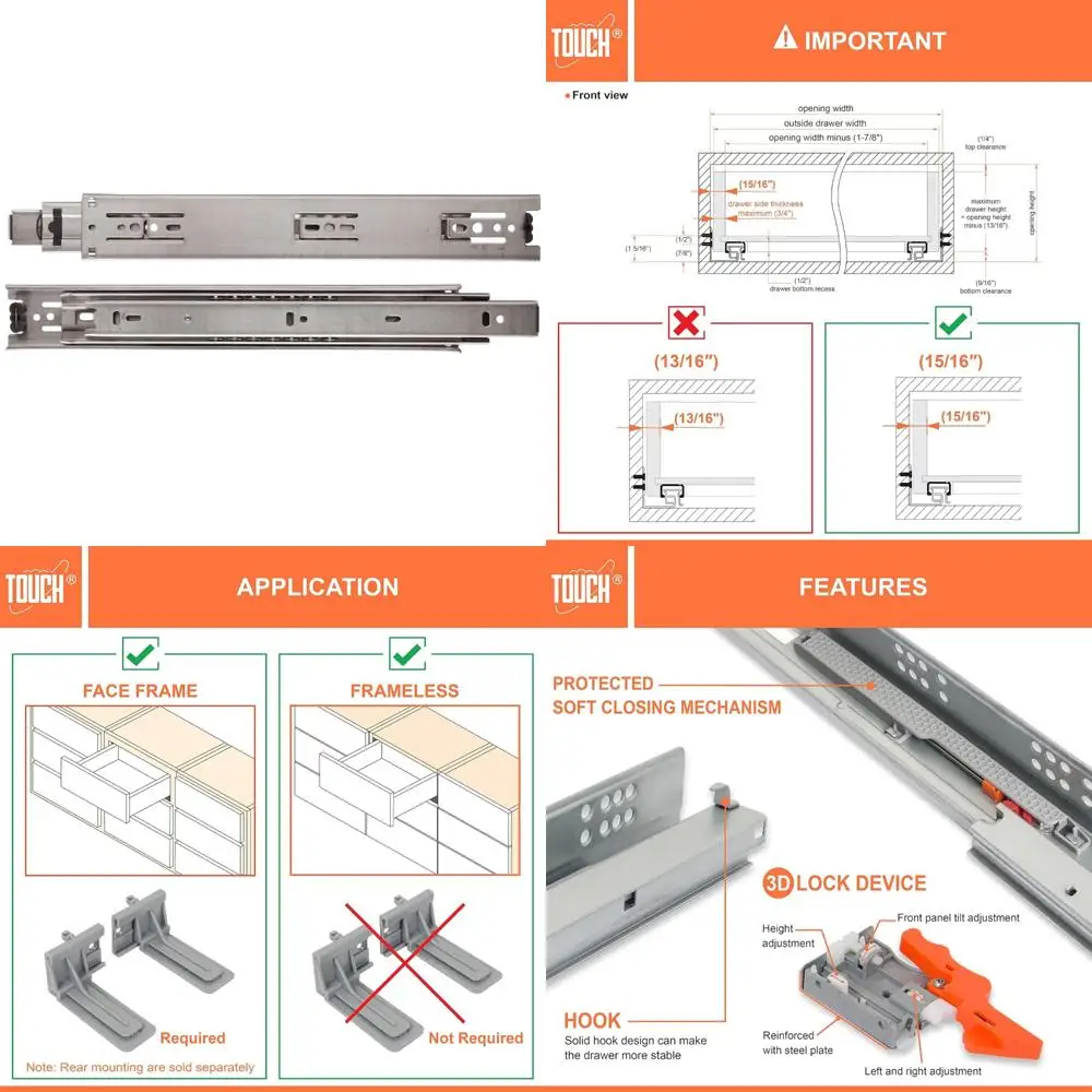 

Направляющие для ящиков из нержавеющей стали, полный выдвижной положительный стопор, 21-21/32, закрытый, 22 дорожных упаковки, 95 фунтов, сверхмощный кухонный шкаф Hardw