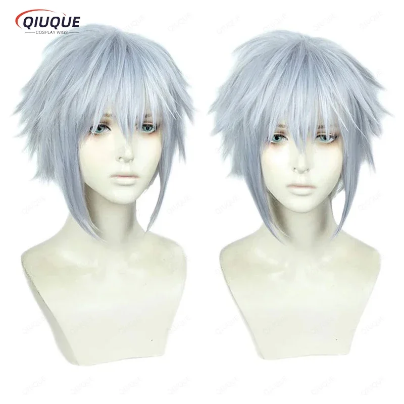 Juego Kingdom Hearts III Riku peluca corta gris de colores mezclados pelo sintético resistente al calor pelucas para disfraz de Cosplay gorro de peluca gratis