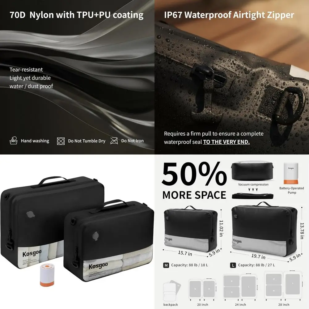 

Travel Vacuum Storage Bags with Pump, Reusable for Luggage, Waterproof, Wide Mouth, Transparent View (2 Pack)