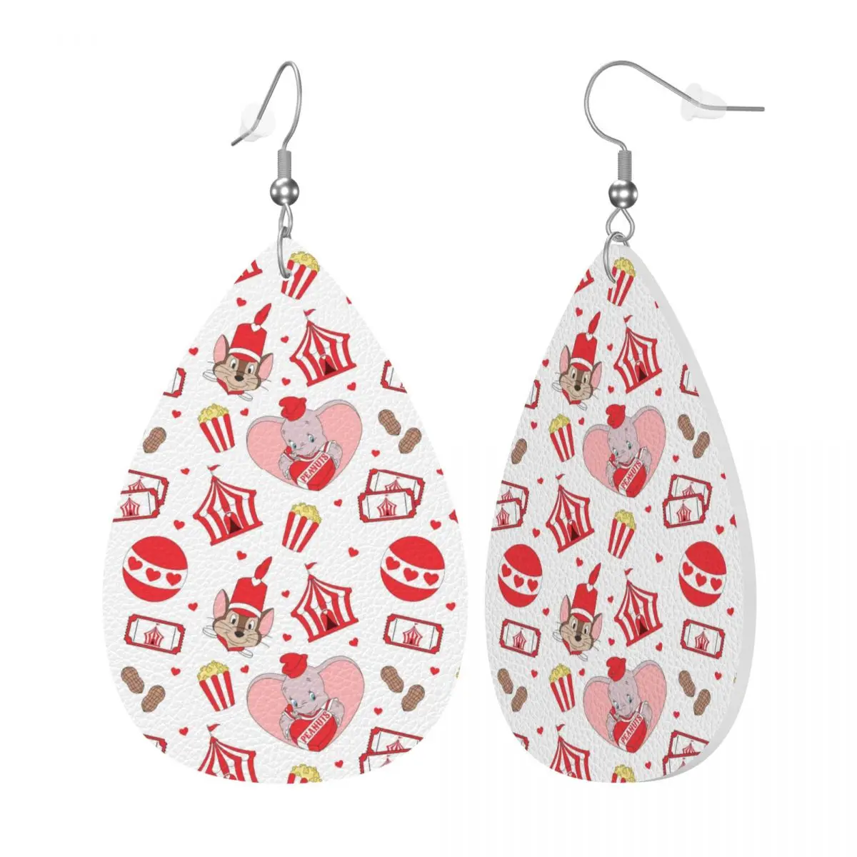 Custom Dumbo Cartoon Leather Teardrop Earrings for Women Leather Earrings Fashion Cute Elephant Lightweight for Parties Holidays