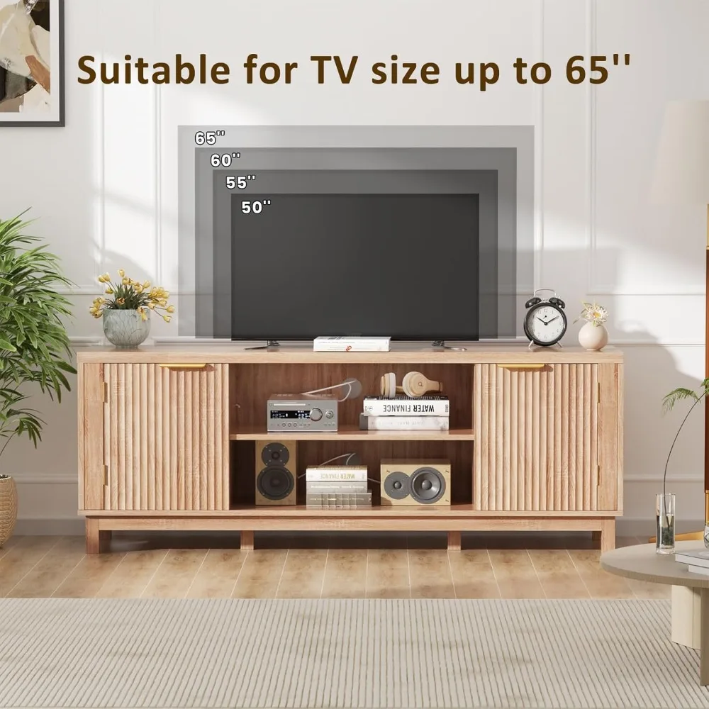 Fluted TV Stand,59'' TV Stands Entertainment Center with Storage Cabinet,Mid Century Modern Television Stands,TV Console Table