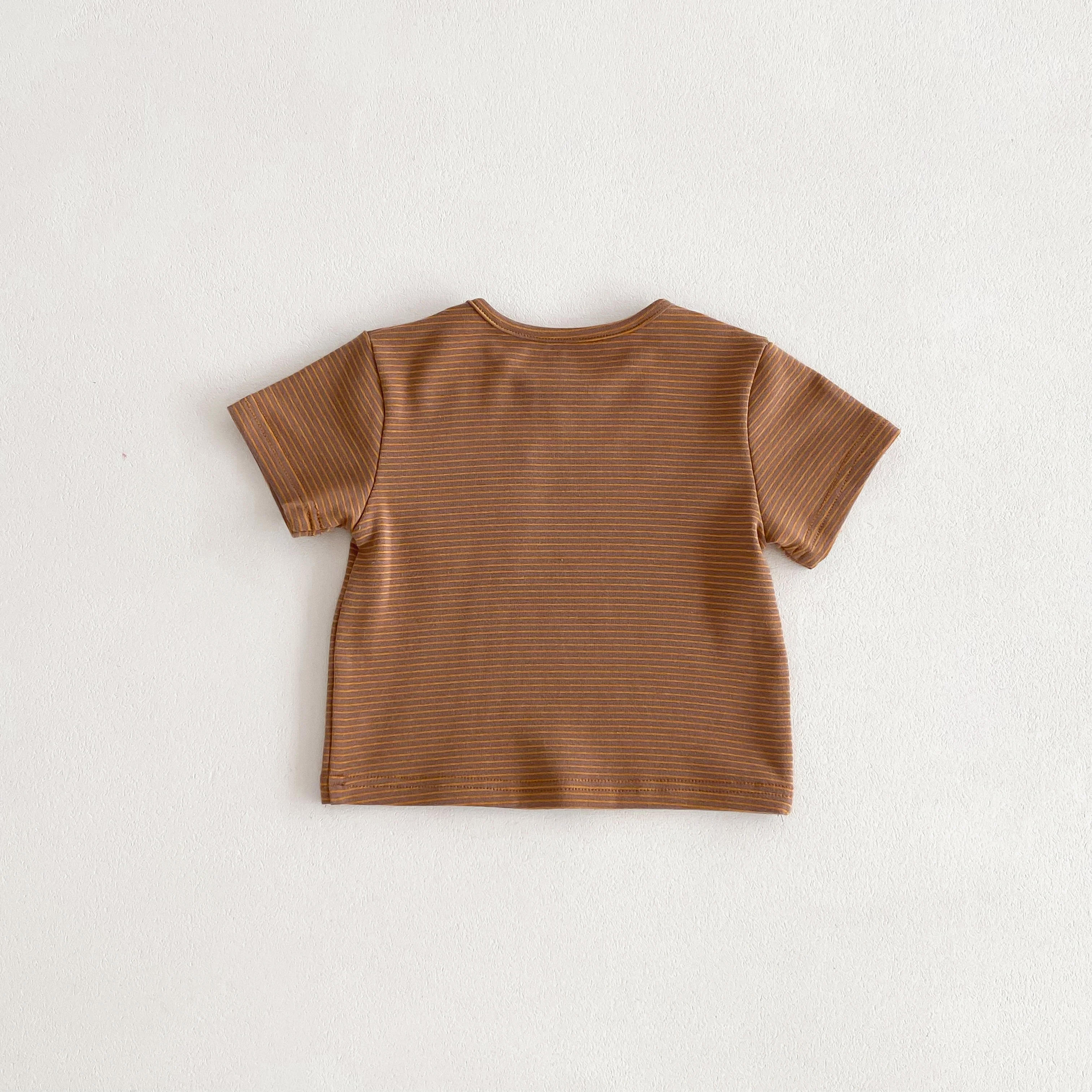 Ins Korean Version Summer Boys and Girls Striped T-Shirt, New Style Fashionable Small Pocket, Versatile Top