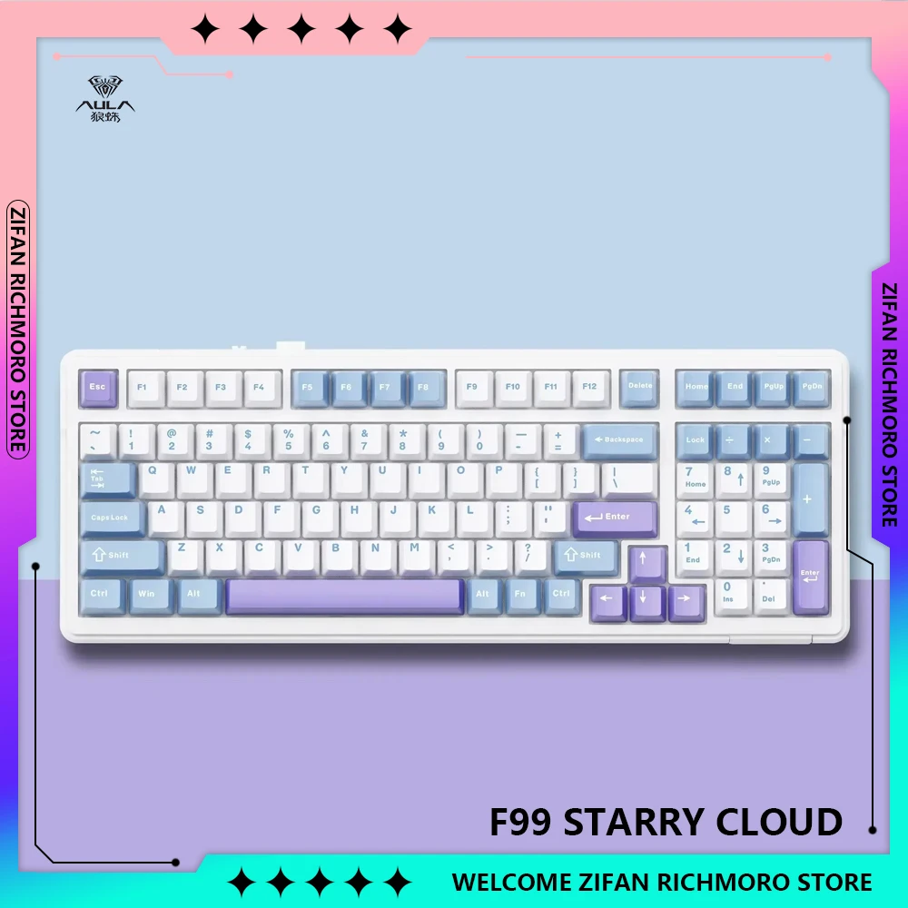 AULA F99 Starry Cloud 98 Keys Mechanical Keyboards Wireless Bluetooth Wired Three Mode  RGB Hot Swappable Customized  for esport