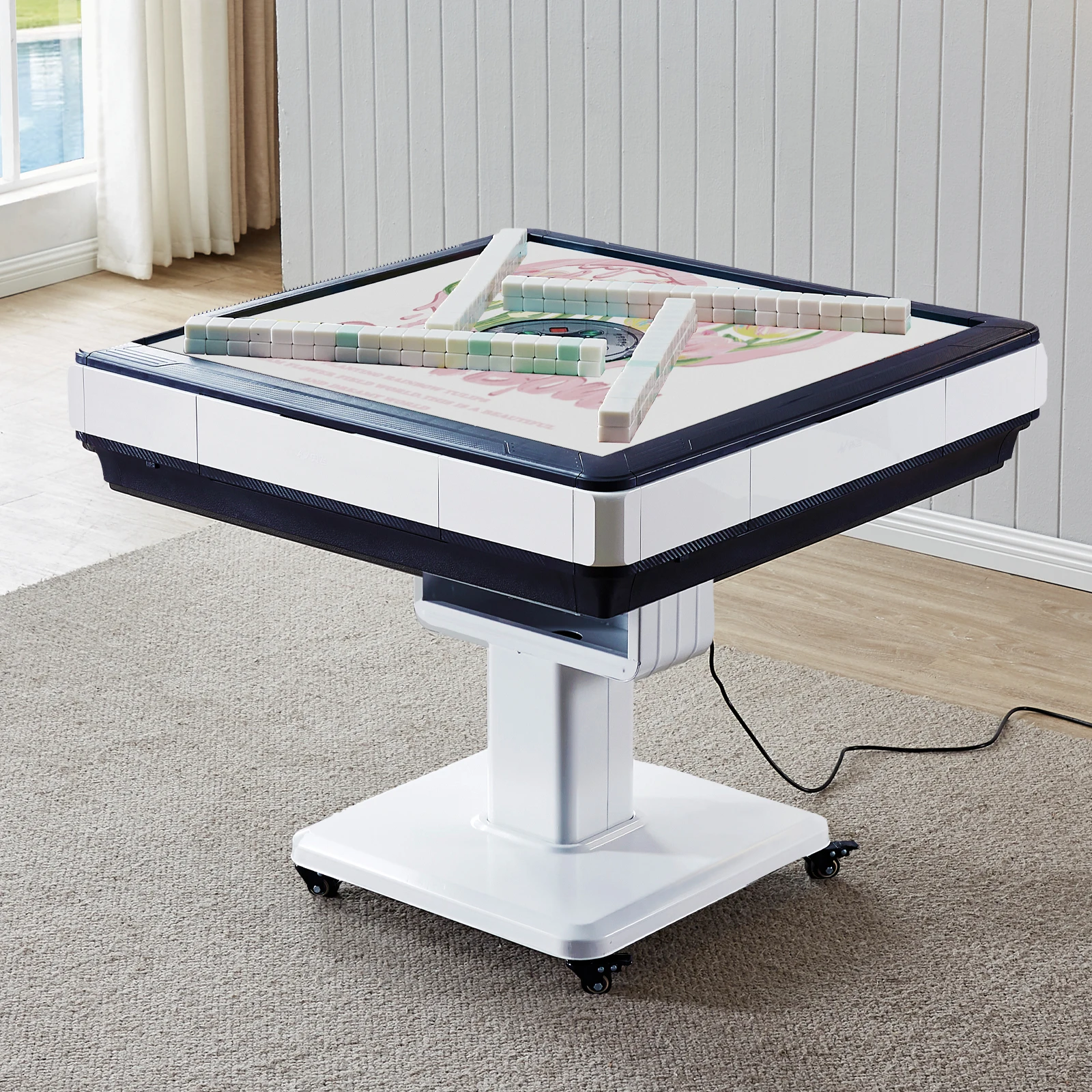 White folding mahjong table Fully automatic household folding mahjong table Dual-purpose electric mahjong machine