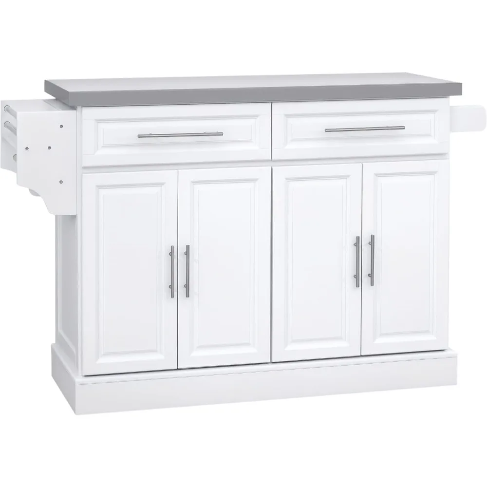 

Portable Kitchen Island Cart with Stainless Steel Top, Rolling Table with Adjustable Shelves and Two Drawers