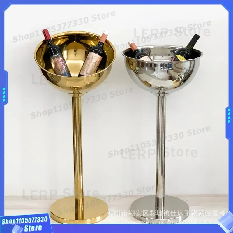 Stainless Steel Champagne Bucket Thickened Metal Ice Wine Basin Vertical Rack for Bar KTV Household Outdoor Chiller Thickened