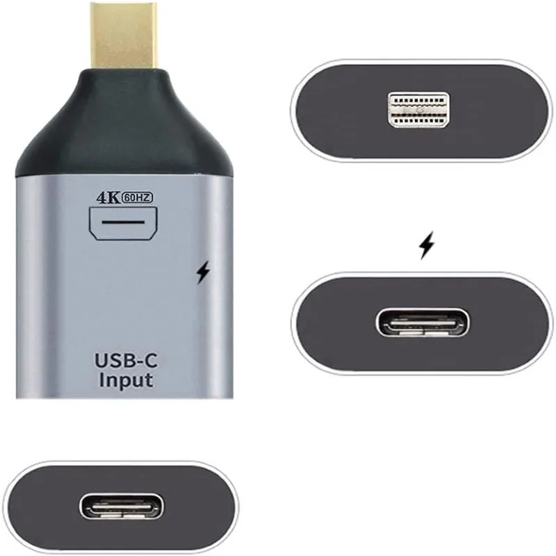 Mini‑DP Male to Dual USB‑C Female Adapter,4K@60Hz Video Output + 100W PD Pass‑Through Charging Converter for Laptop Monitor