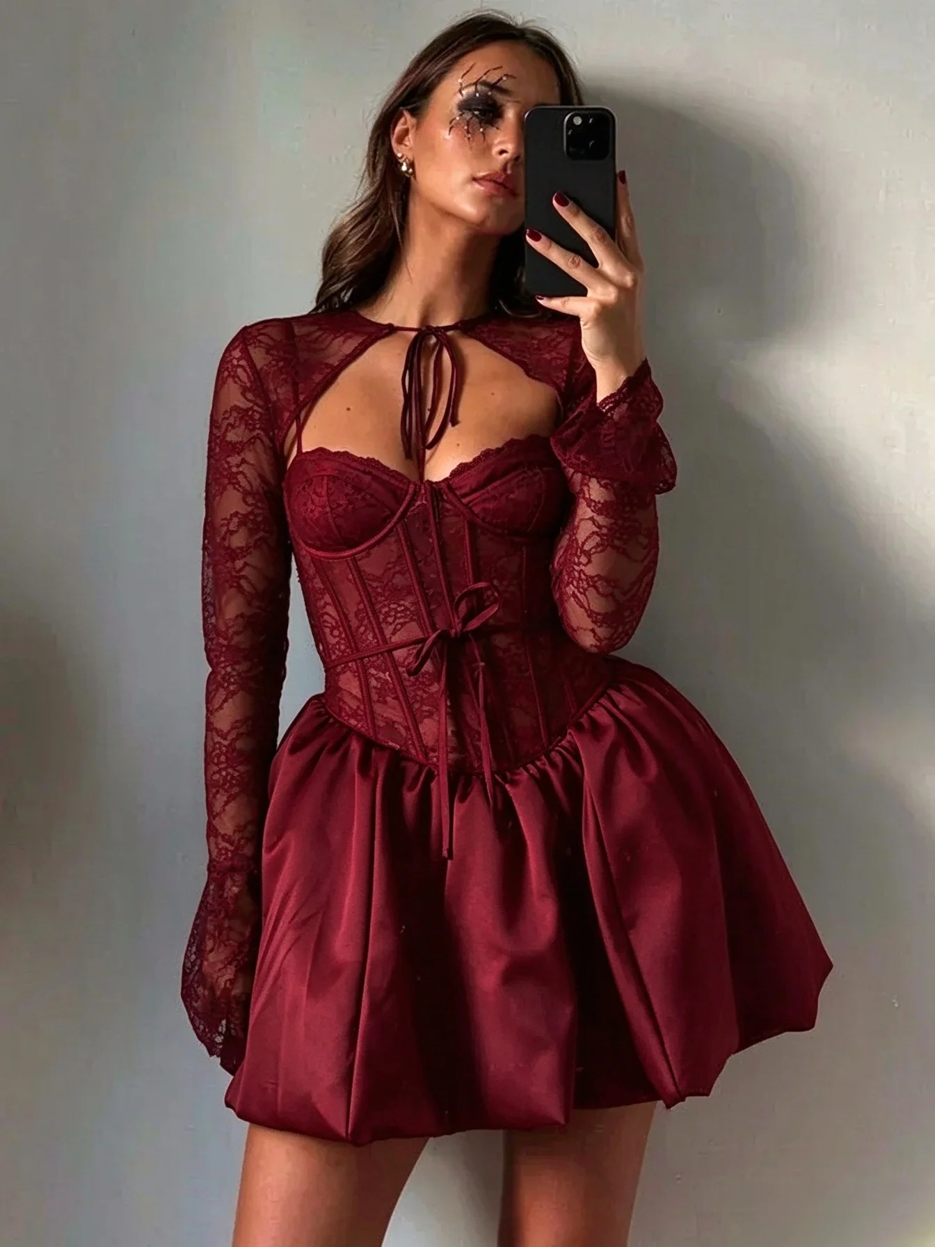 Spaghetti Strap Satin Short A-line Cocktail Dresses Lace Wrap Long Sleeves Formal Party Gown Customized Vestido Corto Elegante